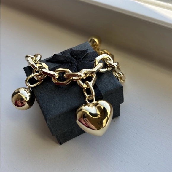 Bold Gold Plated Heart Charm Bracelet Chunky Link Love Statement Jewelry - Picture 9 of 11